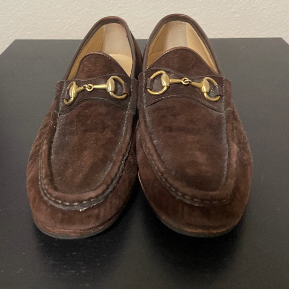 Brown suede Gucci loafers